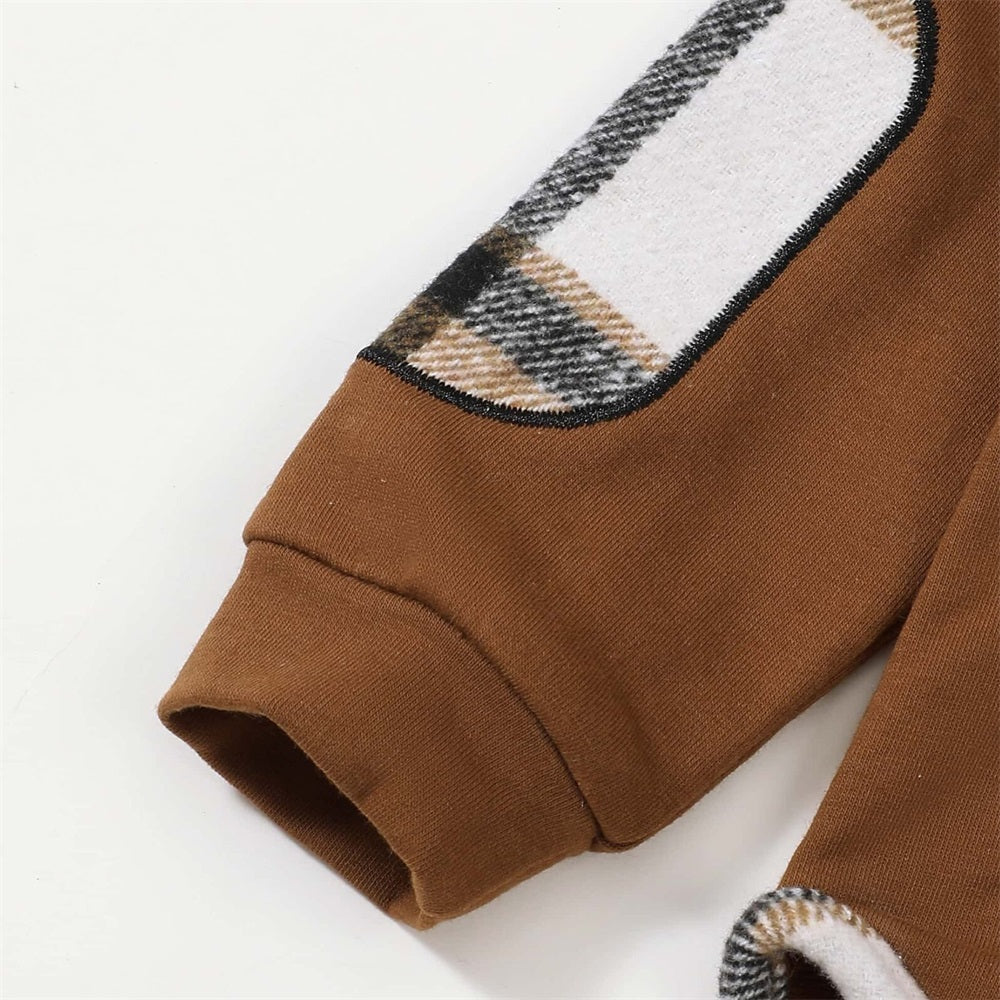 2PCS Casual Comfy Plaid Print Long Sleeve Baby Hooded Set