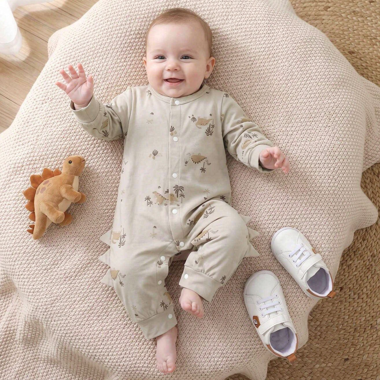 Cute Dinosaur Printed Long Sleeve Baby Boy Jumpsuit