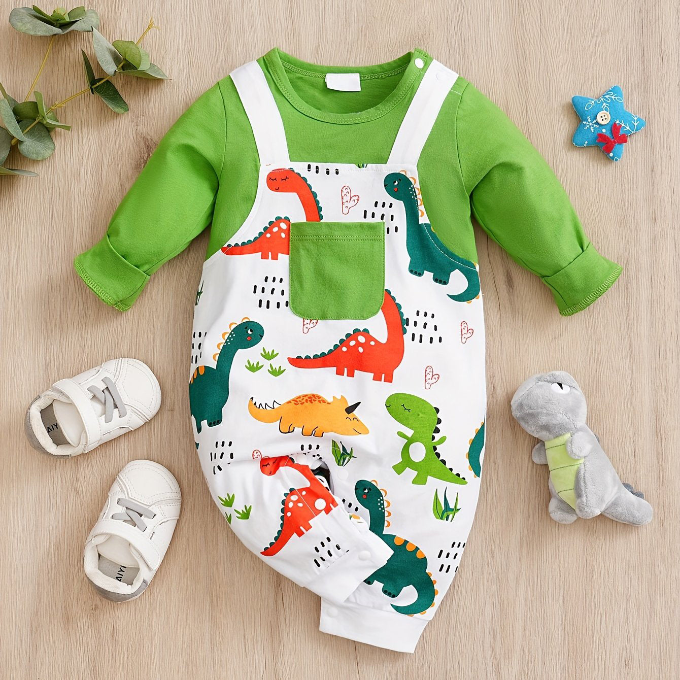 Cool Dinosaur Printed Long Sleeve Baby Jumpsuit