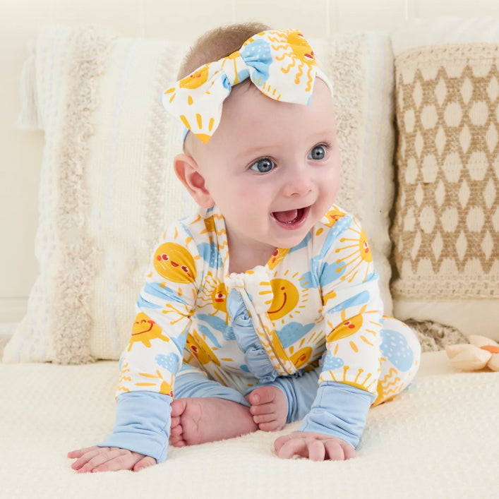 2PCS Sun Cloud Printed Zipper Bamboo Viscose Baby Jumpsuit