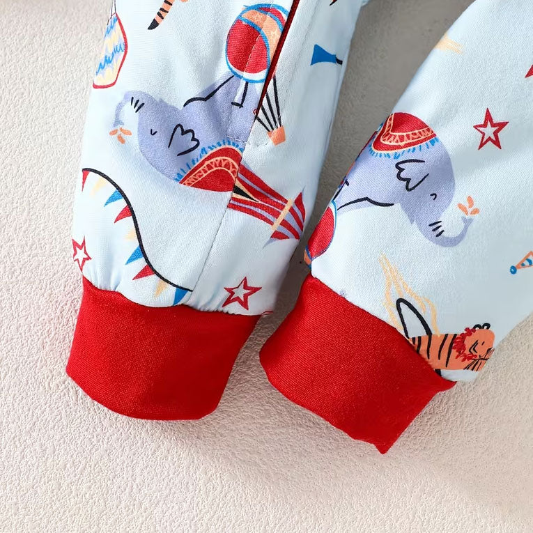 Cute Circus Animal Print Long Sleeve Zipper Baby Jumpsuit