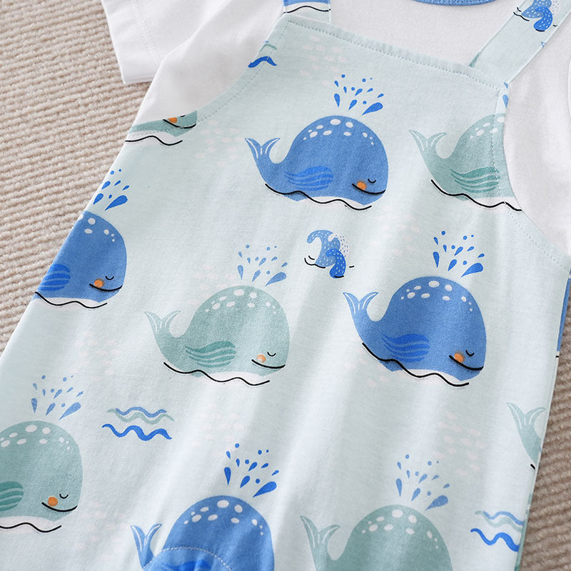 Cute Whale Printed Short Sleeve Baby Jumpsuit