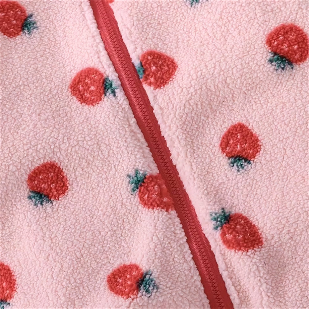 Sweet Strawberry Print Long Sleeve Plush Baby Jumpsuit