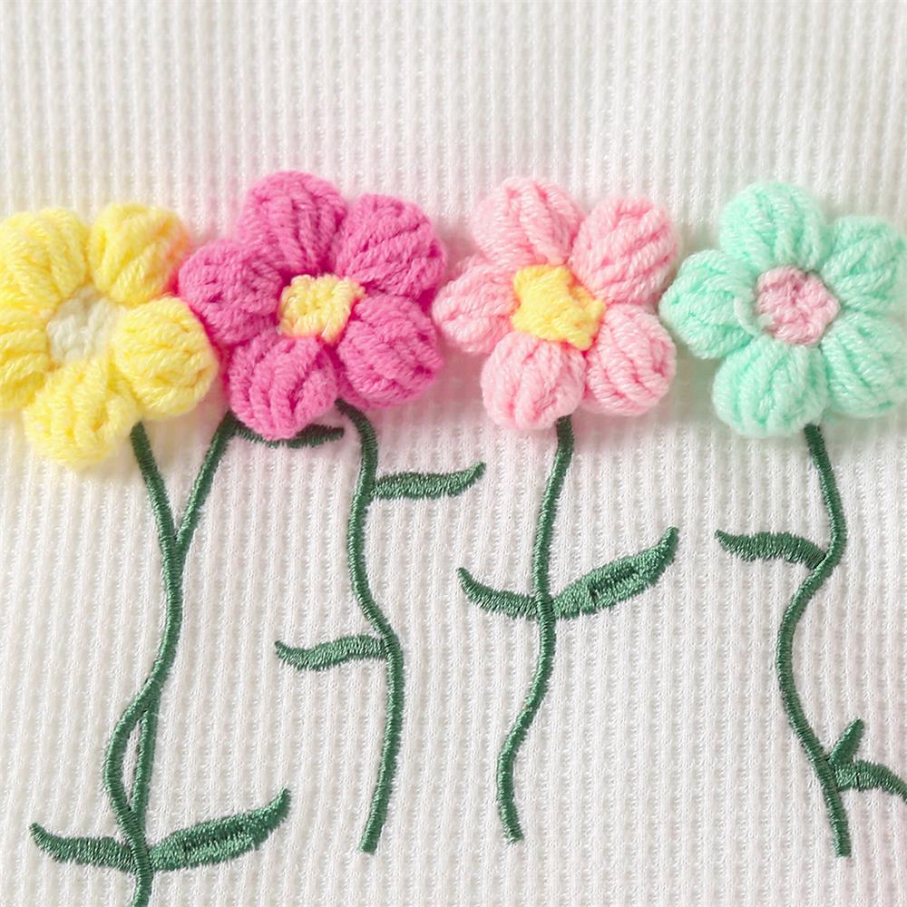 3PCS Lovely 3D Floral Print Long Sleeve Baby Girl Set