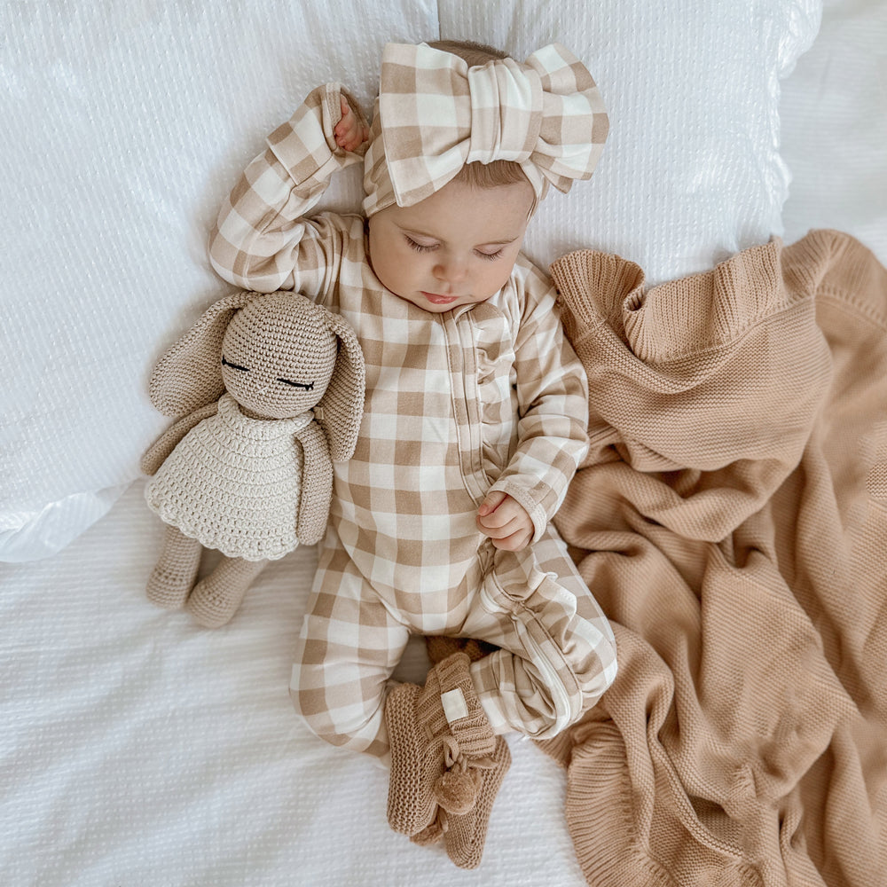 2PCS Casual Plaid Print Frill Zipper Long Sleeve Baby Jumpsuit