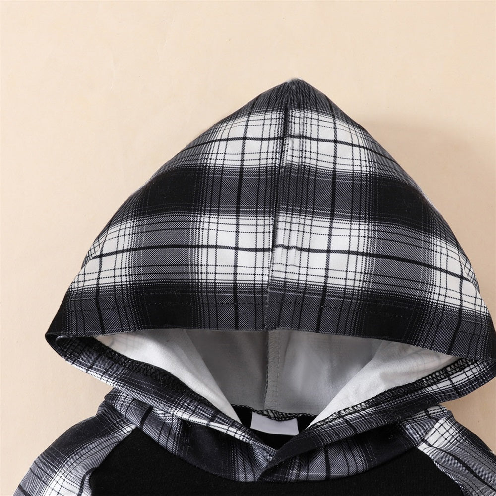 Daddy and Me Letter Print Plaid Baby Hooded Jumpsuit