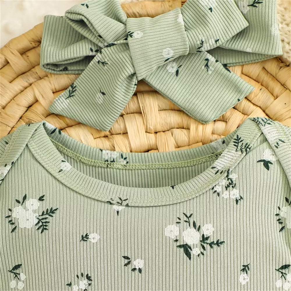 3PCS Floral Print Ruffled Long Sleeve Baby Set