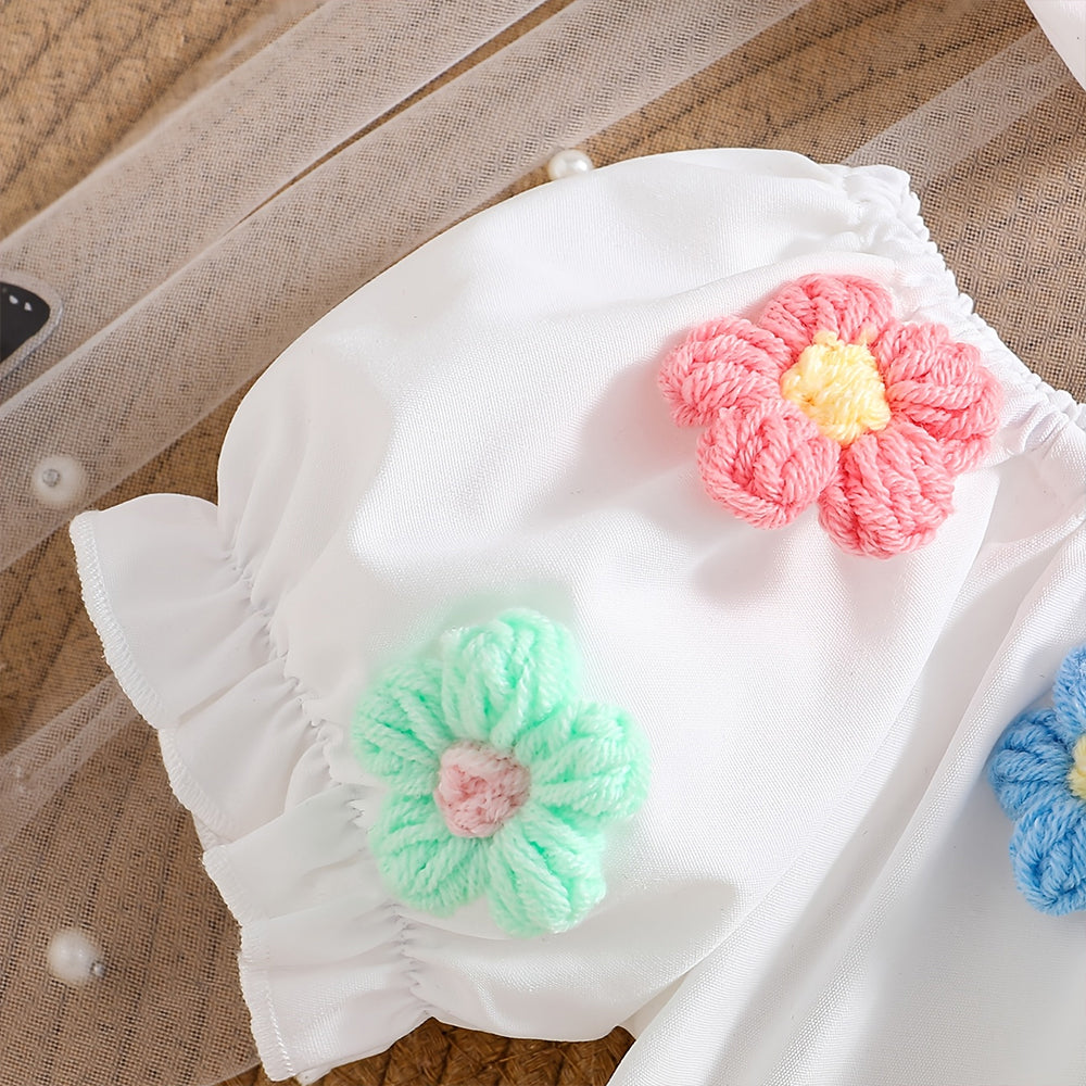 3PCS Lovely Floral Appliqué Short Sleeve Baby Set