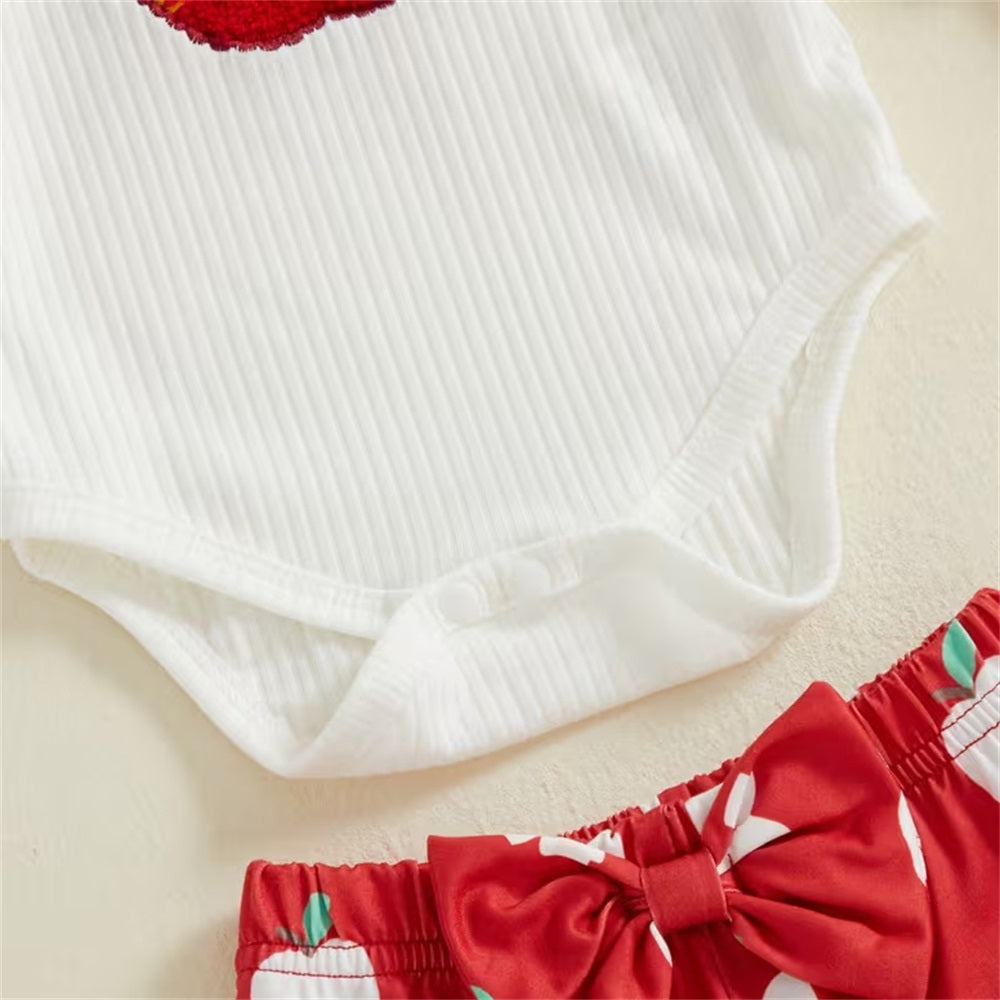 3PCS Apple and Bow Print Long Sleeve Baby Set