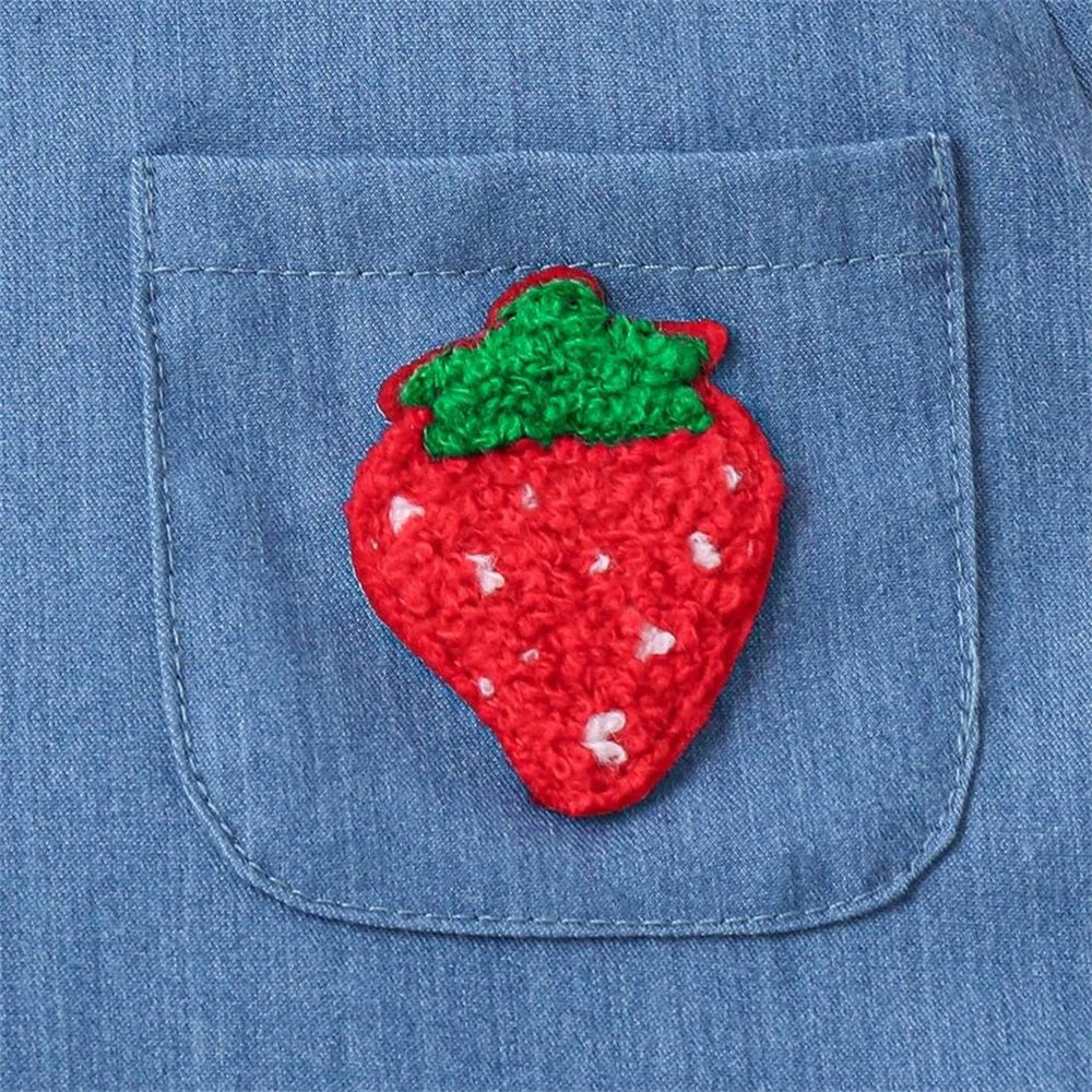 2PCS Summer Strawberry Embroidery Short Sleeve Baby Overalls Set