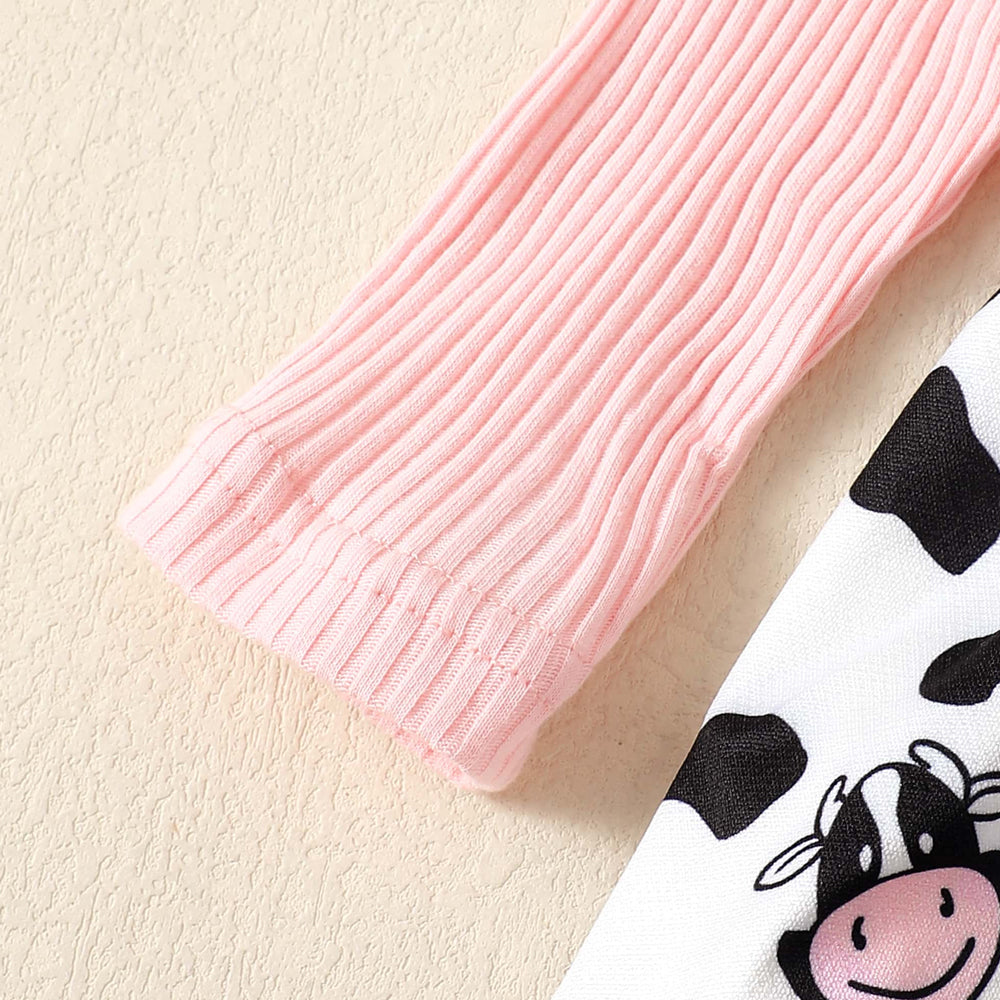 3PCS Cute Cow Print Baby Romper With Hat