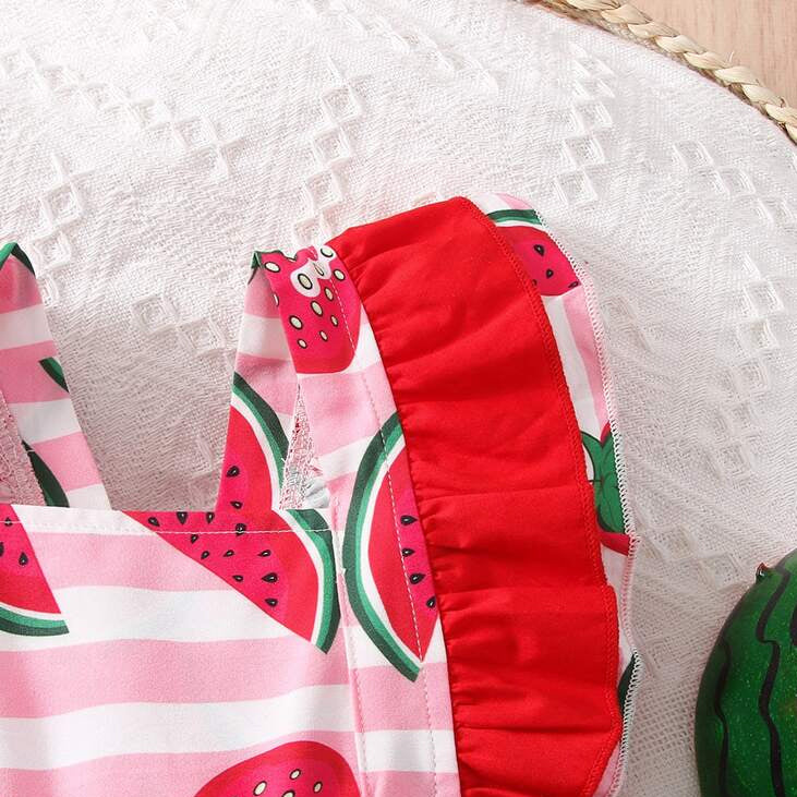 2PCS Lovely Watermelon Print Flutter Sleeve Baby Romper