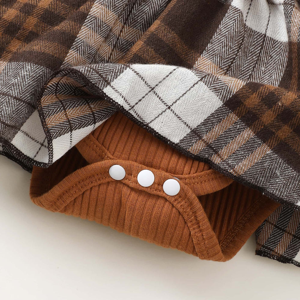 3PCS Timeless Plaid Print Baby Romper With Hat