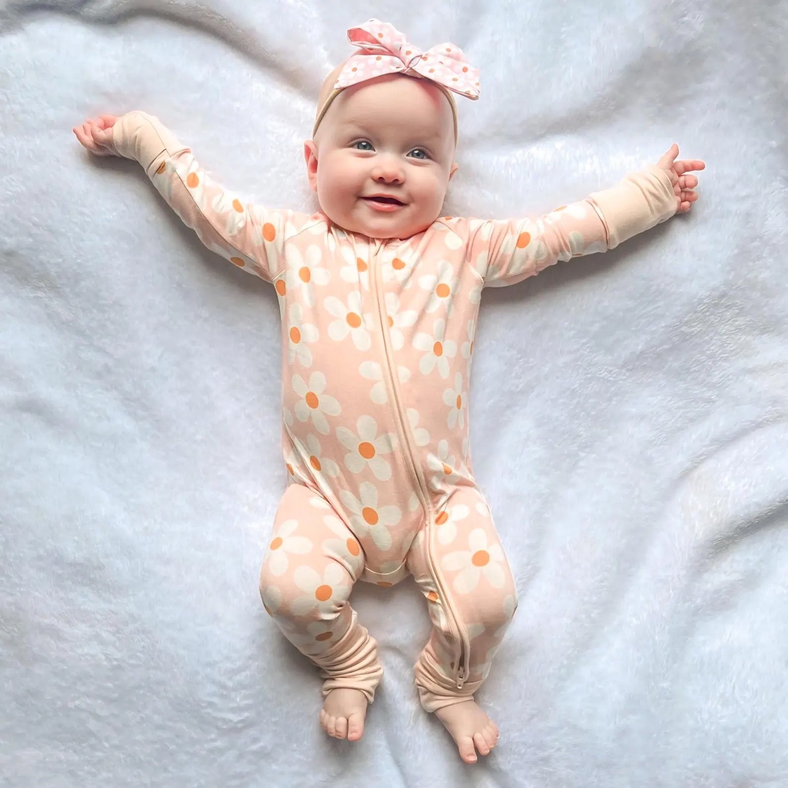 2PCS Pretty Floral Printed Zipper Bamboo Viscose Baby Jumpsuit