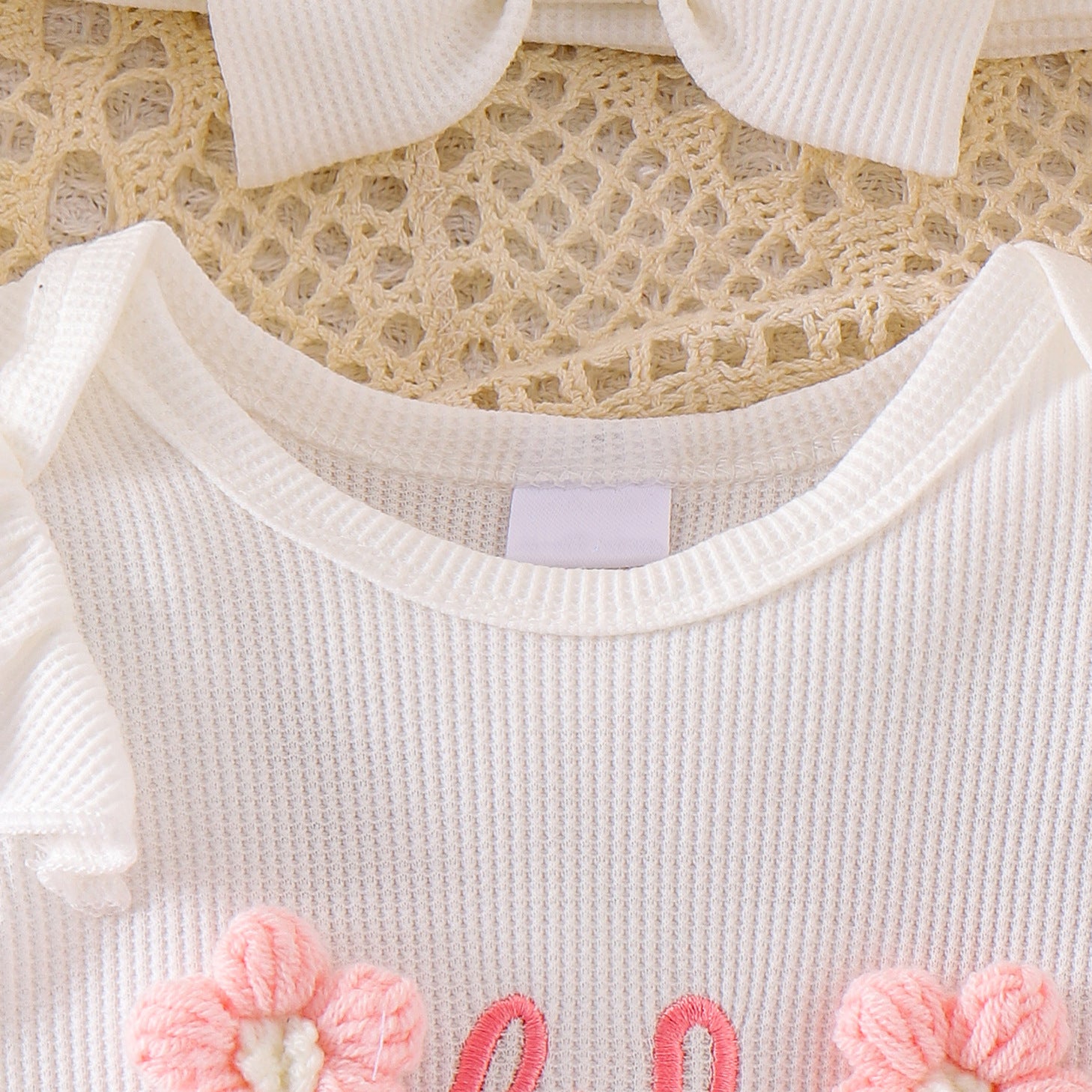 2PCS Lis Sister Letter Floral Appliqué Short Sleeve Baby Jumpsuit