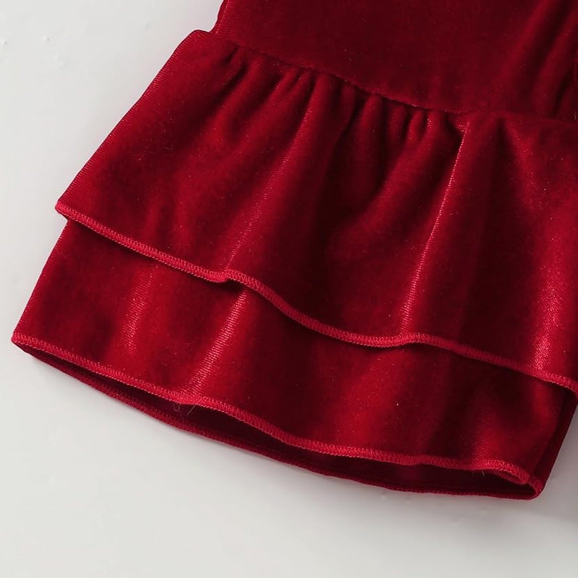 2PCS Charming Color Block Red Velvet Long Sleeve Baby Jumpsuit