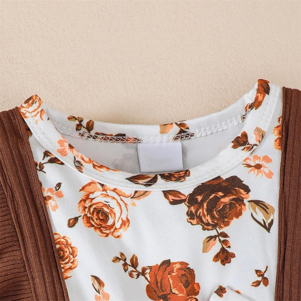 2PCS Trendy Floral Printed Long Sleeve Baby Jumpsuit