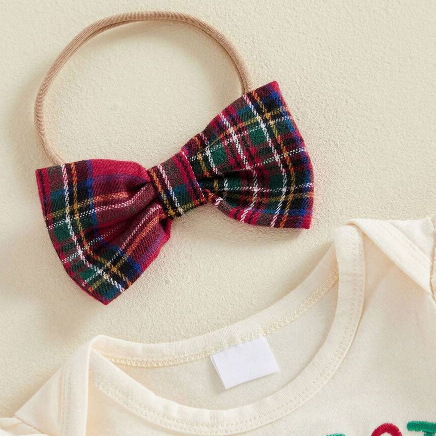 4 PCS My First Christmas Letter Tree Embroidered Plaid Print Baby Set