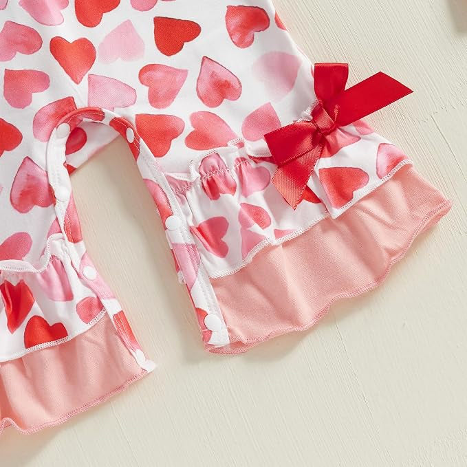 Lovely Heart Print Long Sleeve Ruffle Baby Jumpsuit