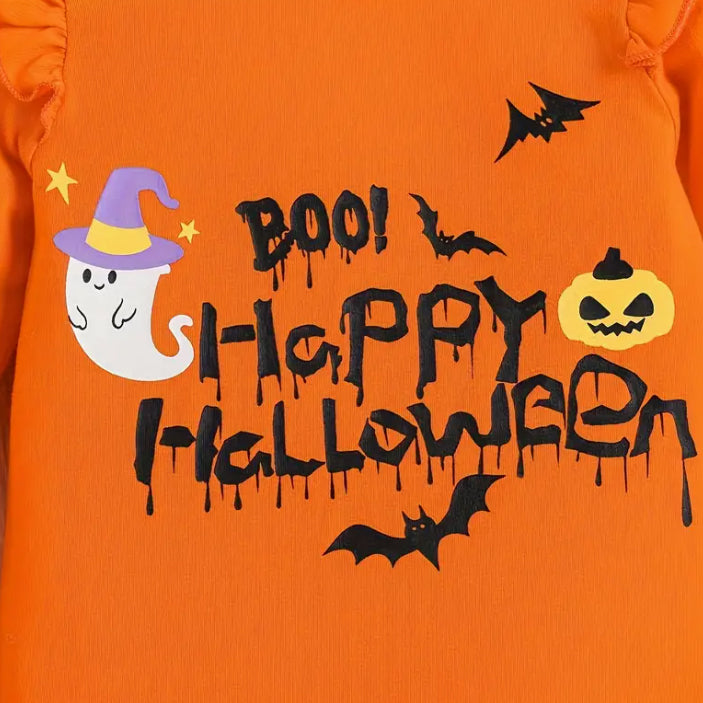 3PCS Boo! Happy Halloween Letter Print Long Sleeve Baby Set