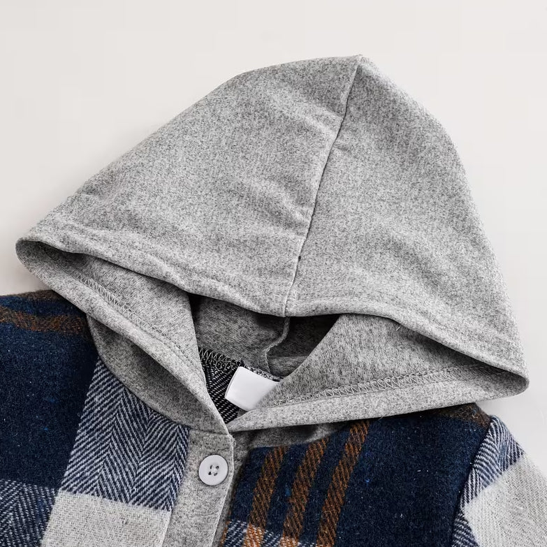 2PCS Cozy Plaid Print Long Sleeve Hoodie Baby Boy Set
