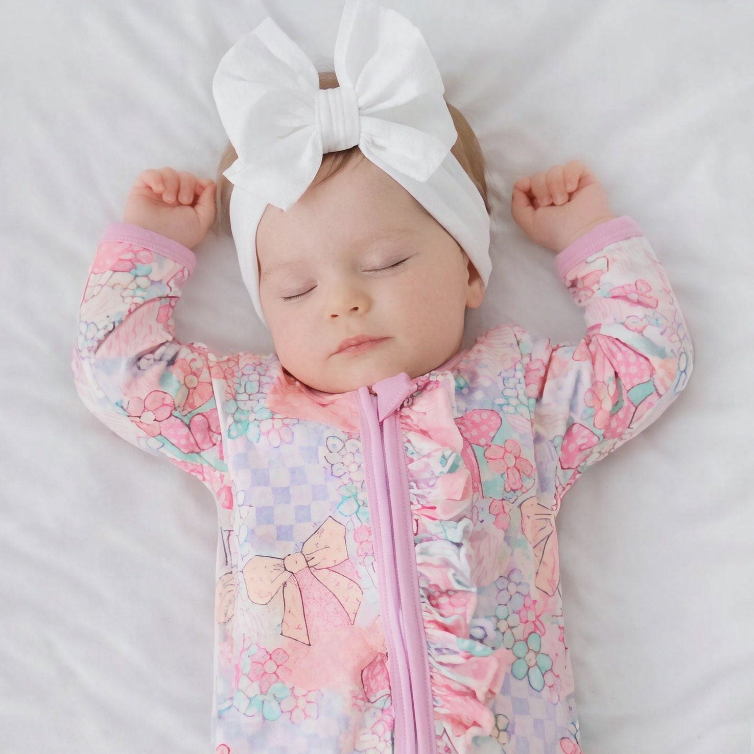 Cute Floral Plaid Printed Zipper Long Sleeve Baby Jumpsuit