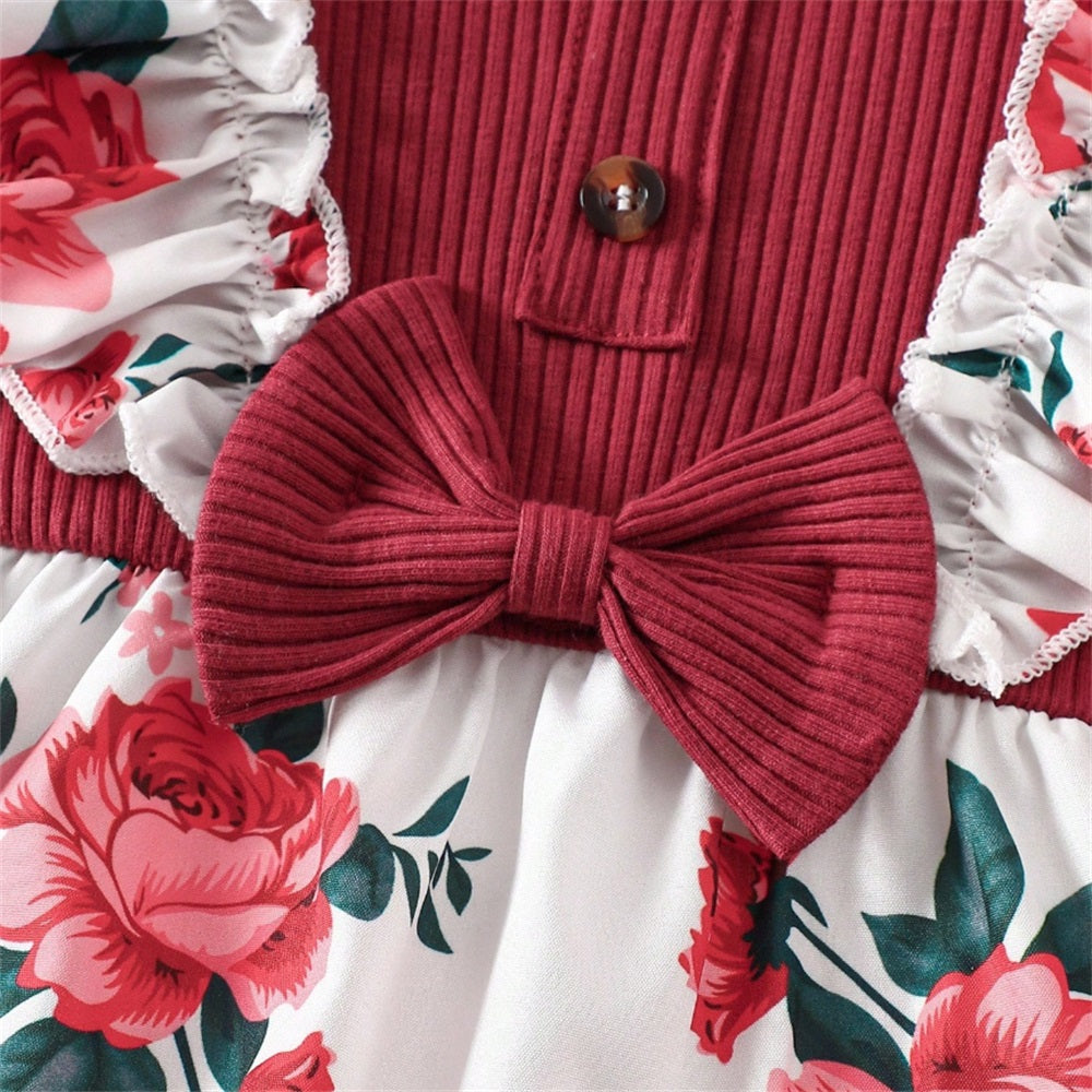 2PCS Trendy Floral Print Long Sleeve Baby Jumpsuit