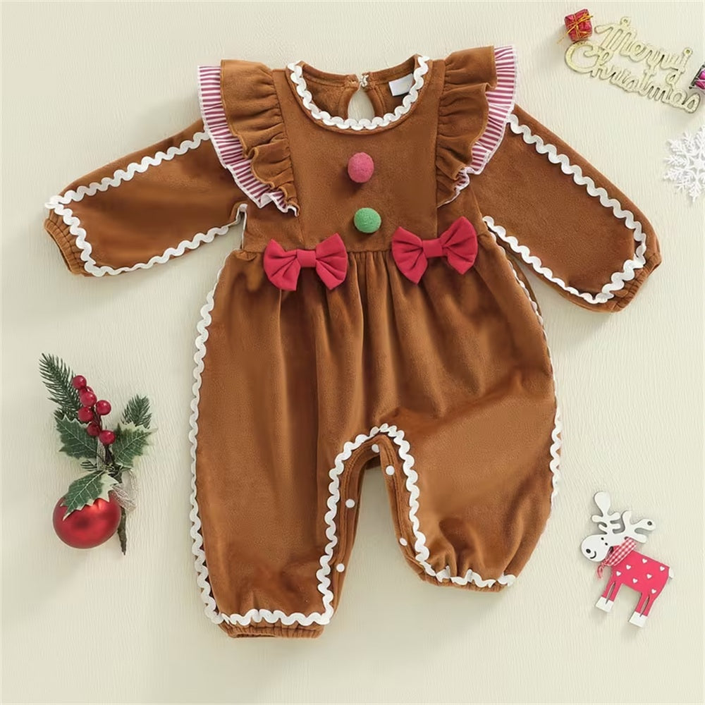 Christmas Gingerbread Decor Long Sleeve Baby Jumpsuit