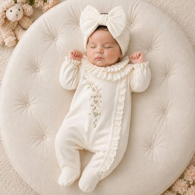 Grace Floral Embroidery Long Sleeve Baby Jumpsuit
