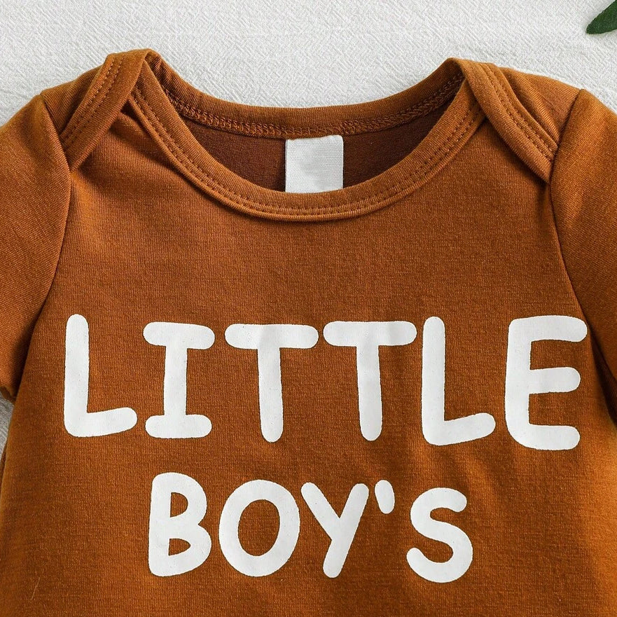 2PCS Little Boy's Letter Stripe Print Short Sleeve Baby Set