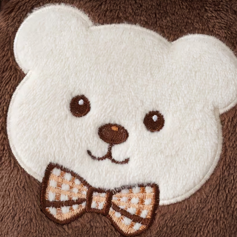 Lovely Bear Bow Applique Long Sleeve Baby Plush Hoodie Jumpsuit