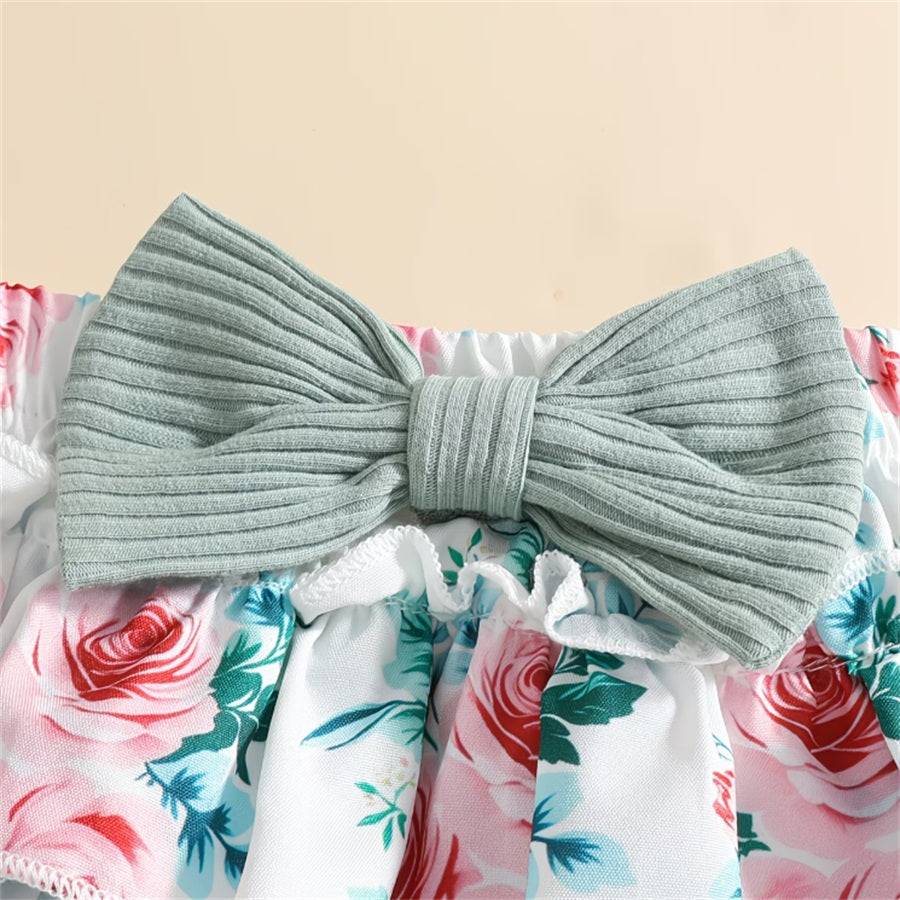 3PCS Daddy's Princess Letter Floral Printed Short Sleeve Baby Set