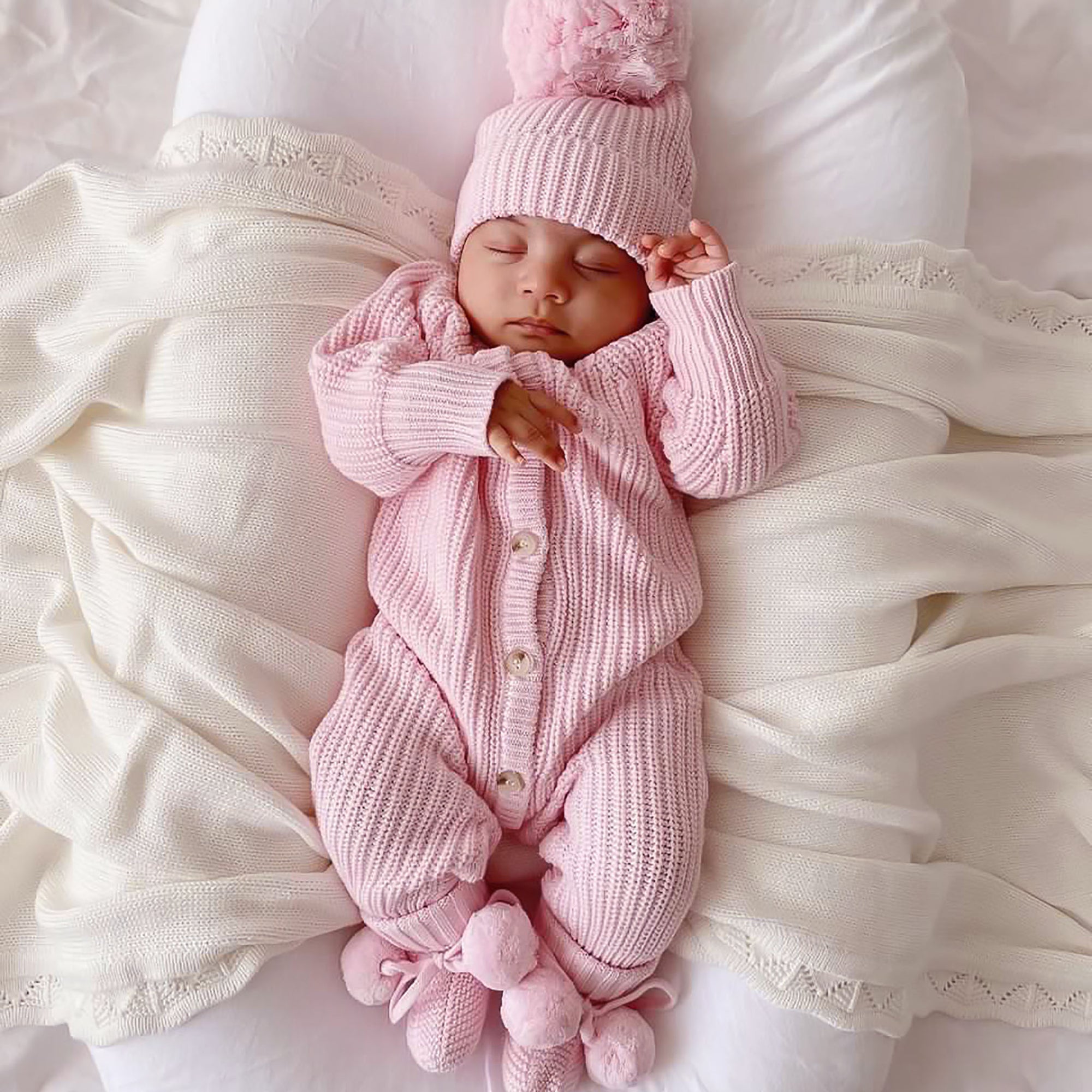 Combinaison bébé à manches longues en tricot de couleur unie 2 pièces
