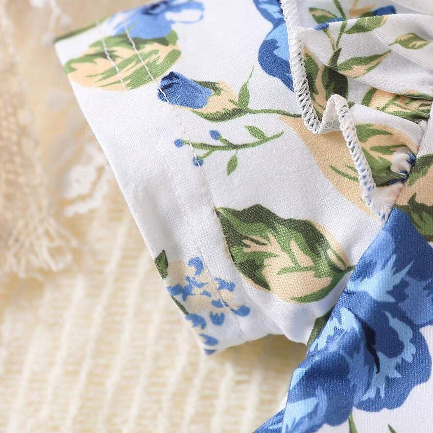 2PCS Grace Floral Printed Ruffle Decor Short Sleeve Baby Set