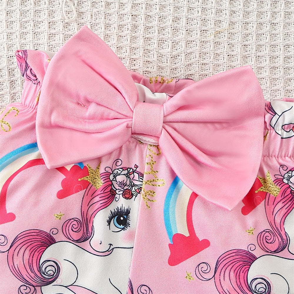 2PCS Lovely Pony Print Flutter Sleeve Baby Girl Set