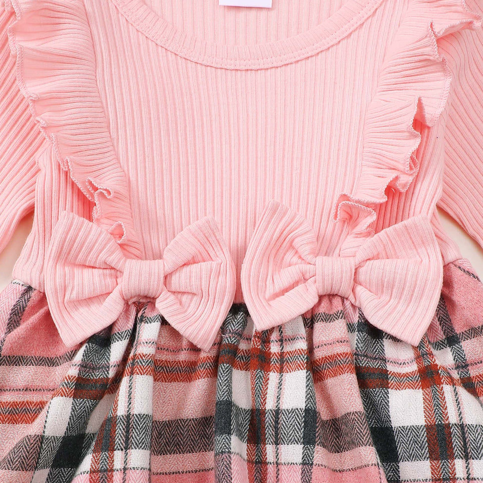 3PCS Pretty Plaid Print Long Sleeve Baby Romper