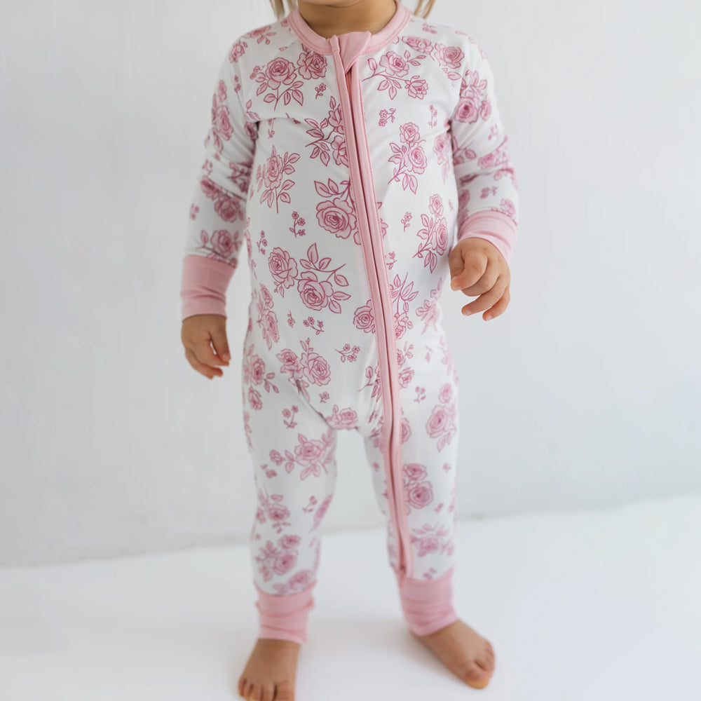2PCS Fashion Floral Print Long Sleeve Zipper Baby Jumpsuit