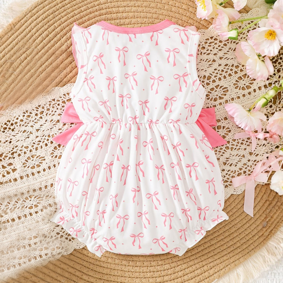 Sweet Bow and Plaid Print Sleeveless Baby Romper