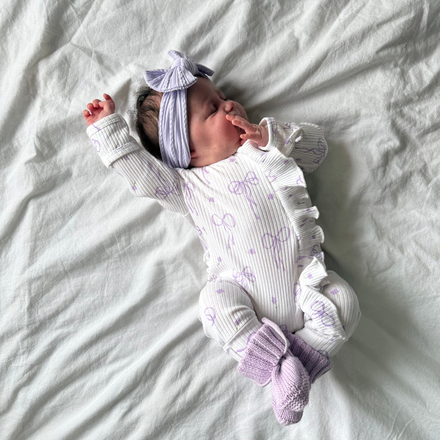 2PCS Elegant Bow Printed Long Sleeve Zipper Baby Jumpsuit