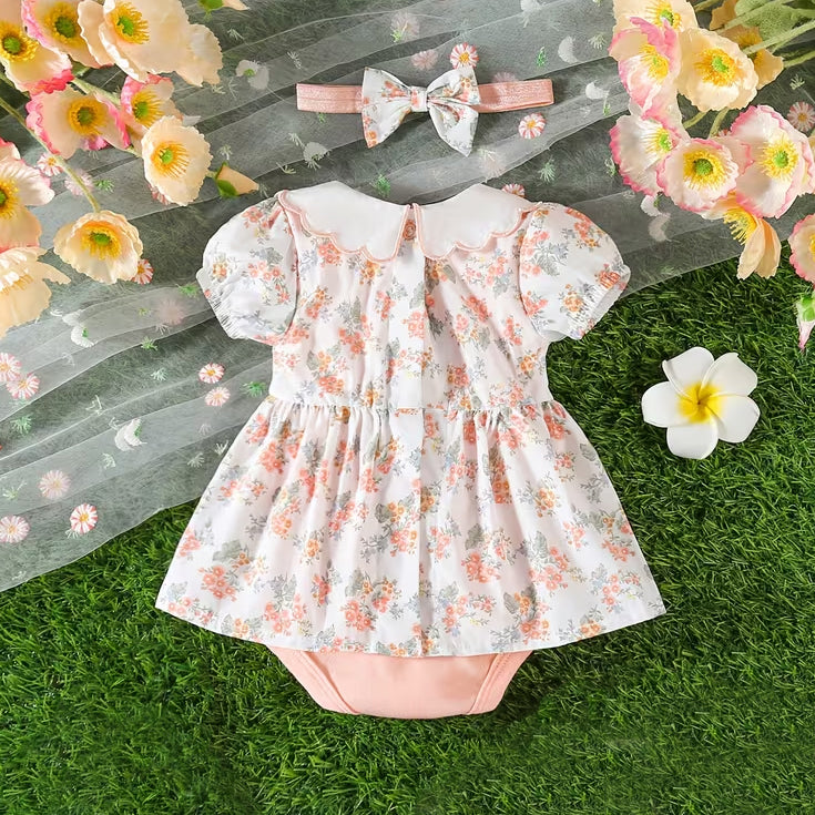 2PCS Floral Print Short Sleeve Baby Girl Romper