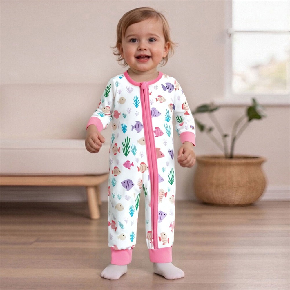 Lovely Fish Print Long Sleeve Zipper Baby Jumpsuit