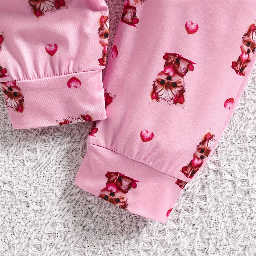 2PCS Casual Cute Puppy Printed Long Sleeve Baby Set