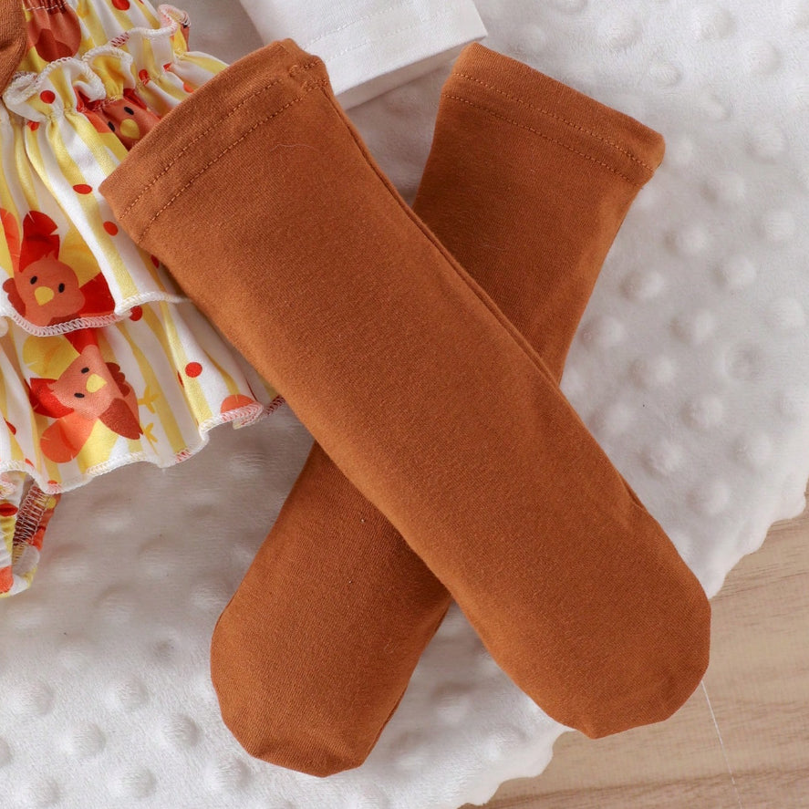4PCS My 1st Thanksgiving Letter Turkey Printed Baby Set