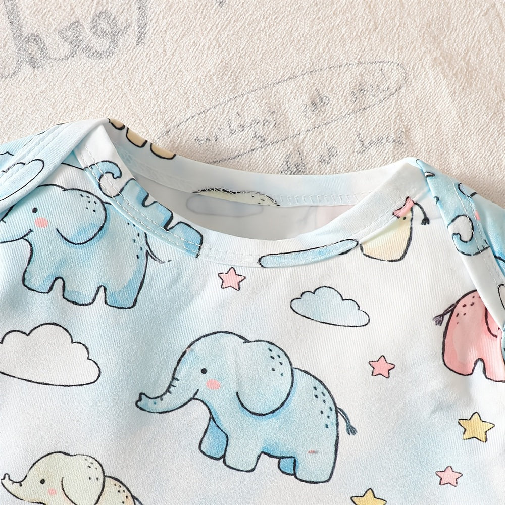 2PCS Pretty Elephant Print Long Sleeve Baby Set