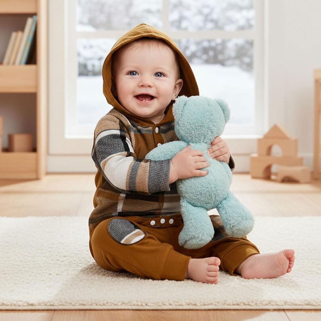 2PCS Stylish Plaid Print Long Sleeve Hoodie Baby Boy Set
