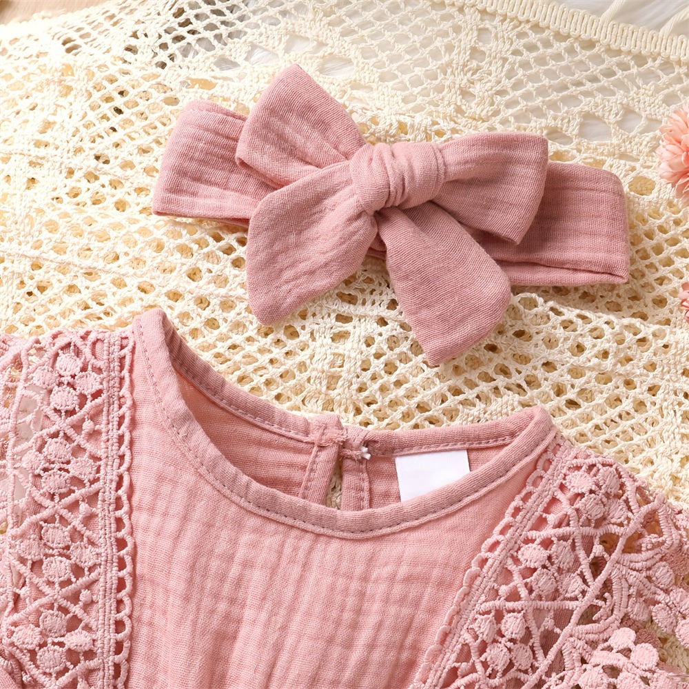2PCS Pure Solid Color Ruffle Sleeveless Baby Romper