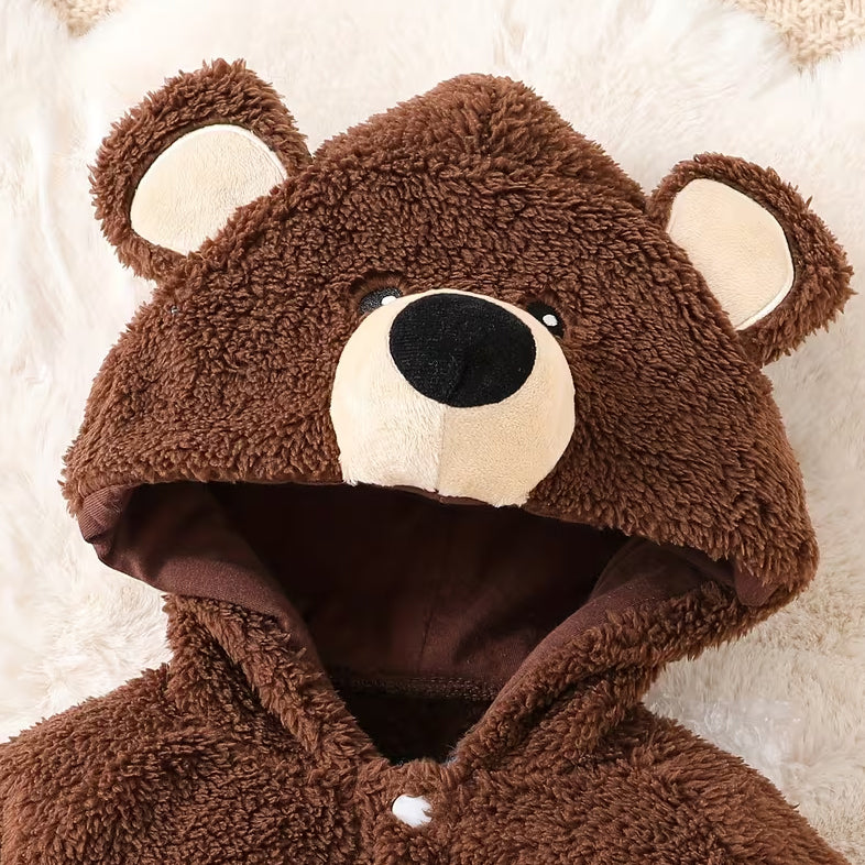 2PCS Cute 3D Bear Print Baby Fuzzy Hooded Set