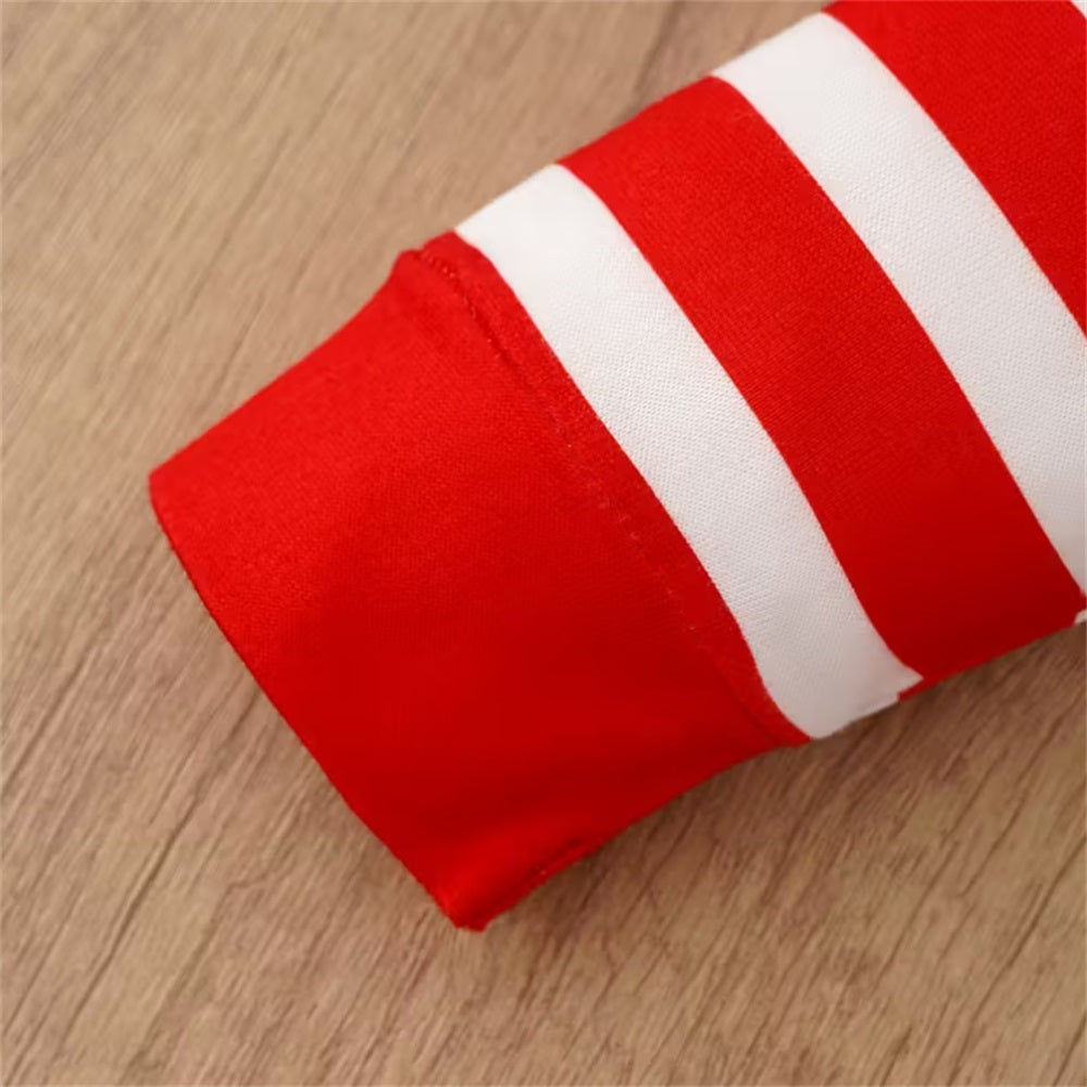 Christmas Santa Claus Print Striped Long Sleeve Baby Jumpsuit
