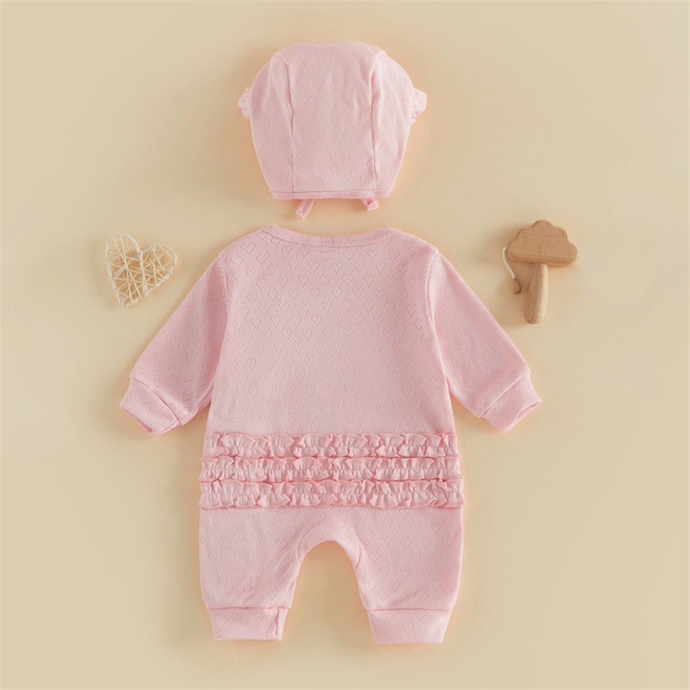2PCS Sweet Solid Color Long Sleeve Ruffle Baby Jumpsuit