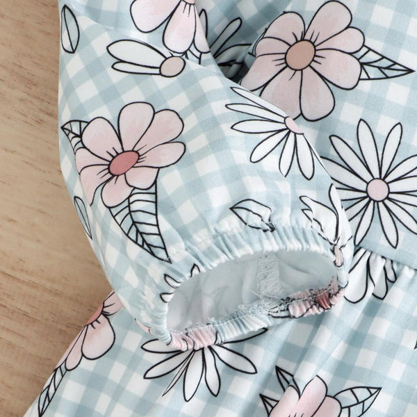 2PCS Plaid Floral Printed Baby Romper